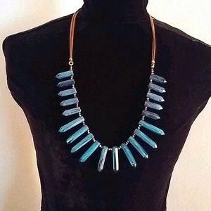 Blue/Green Stone Necklace/Belt faux leather cord
